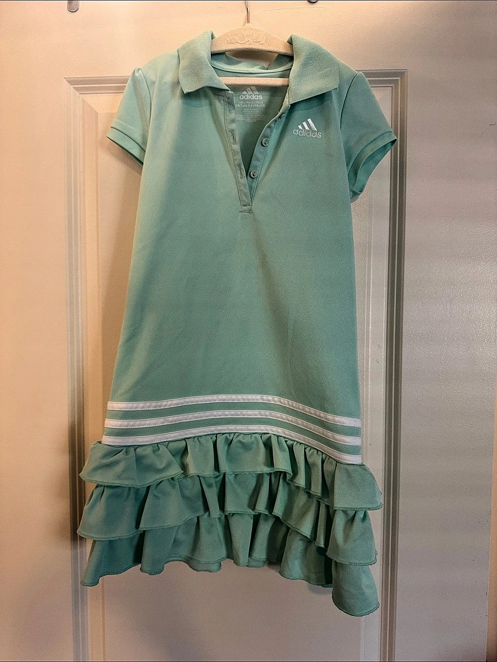 adidas Short Sleeve Ruffle Polo Dress Girls Mint Green